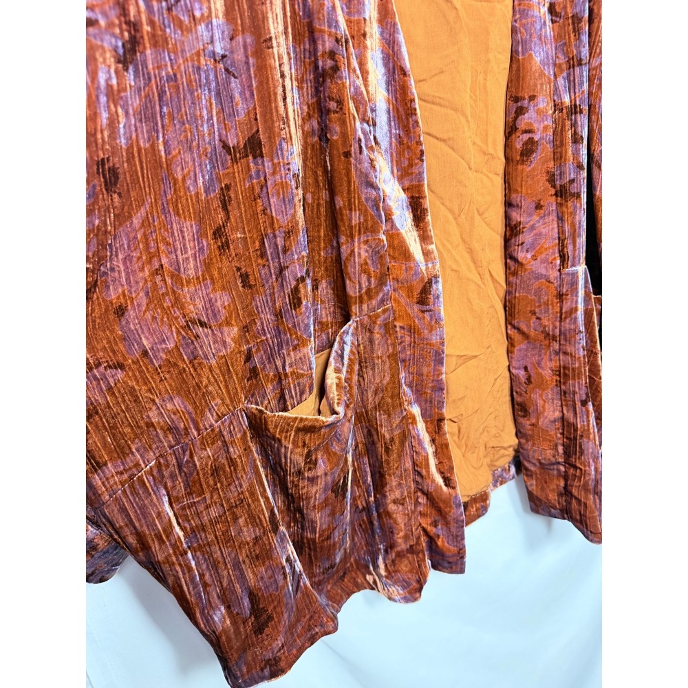 Anthropologie Velvet Kimono Cardigan XL Orange Purple Floral Open Boho Oversized - Picture 6 of 16